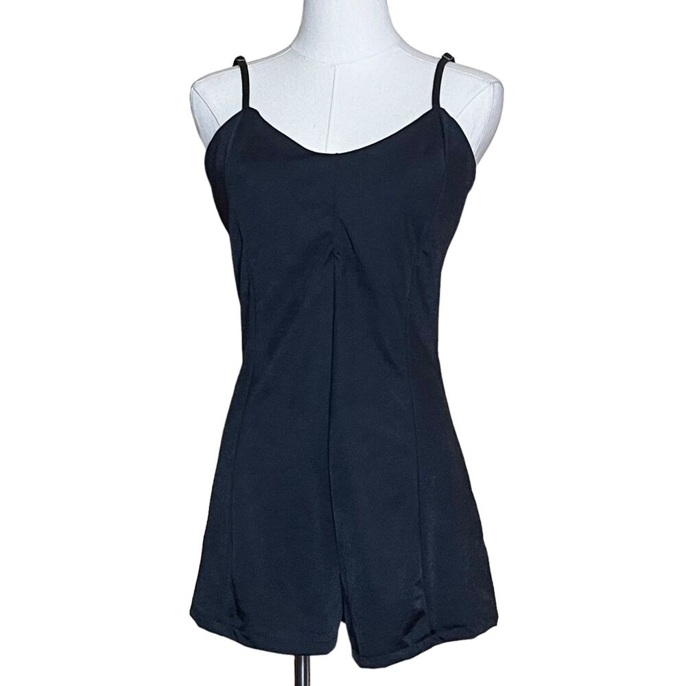 Zara NWOT Short Cami Romper Jumpsuit Black Patterned Sleeveless Size S